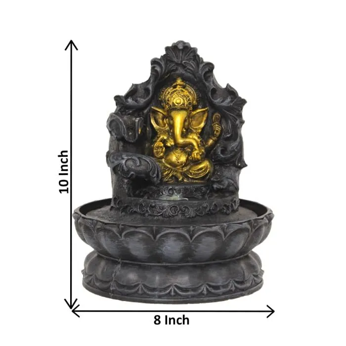 Art N Hub Lord Ganesha Tabletop Waterfall Fountain Decorative Gift Items for Home and Office Also Good As Garden Decoration Items | Home Inauguration Gift Items (20 x 20 x 25 CM | Grey Golden)