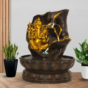 Art N Hub Lord Ganesha Tabletop Waterfall Showpiece Ornaments for Home Decor and Garden Decoration | Best Decoration Gift Items for Living Room (20 x 20 x 25 CM | Brown Golden)