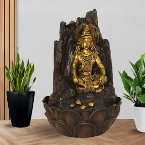 Art N Hub Lord Mahadev Shiv Handicraft Tabletop Indoor Outdoor Waterfall Fountain Balcony Decoration Items Water Fountain for Home Vastu (27 x 27 x 41 CM | Brown Golden)