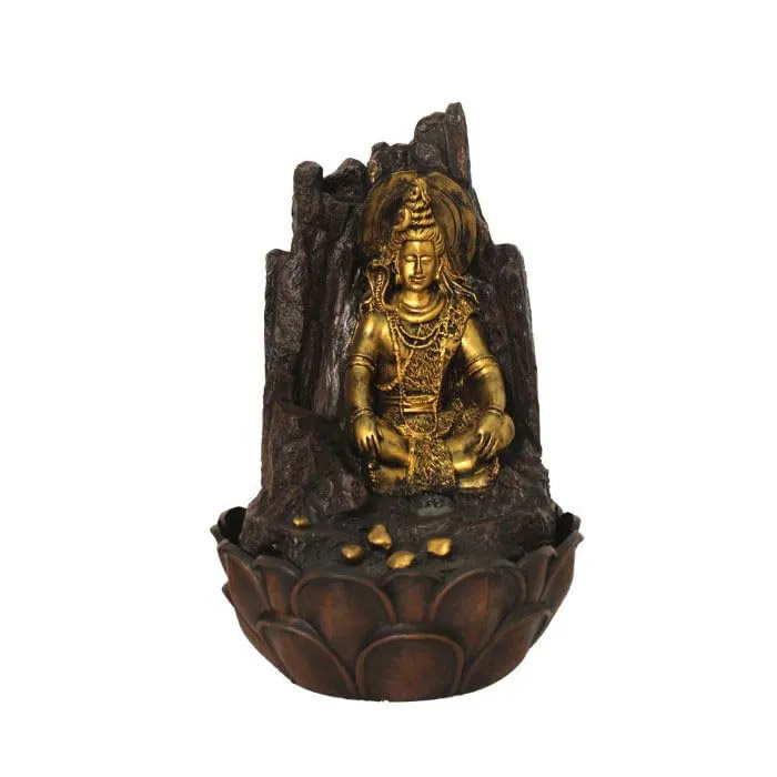 Art N Hub Lord Mahadev Shiv Handicraft Tabletop Indoor Outdoor Waterfall Fountain Balcony Decoration Items Water Fountain for Home Vastu (27 x 27 x 41 CM | Brown Golden)