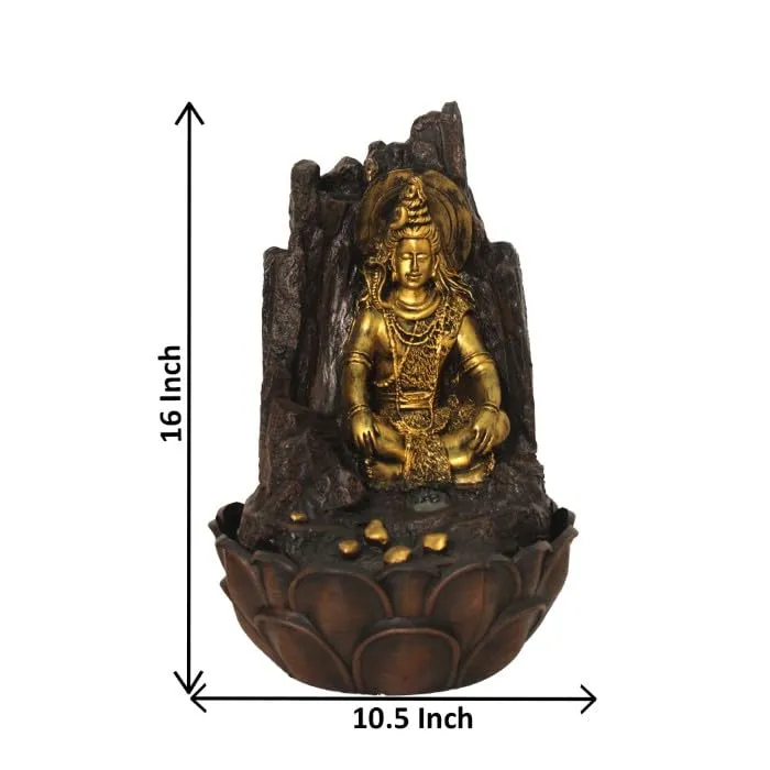 Art N Hub Lord Mahadev Shiv Handicraft Tabletop Indoor Outdoor Waterfall Fountain Balcony Decoration Items Water Fountain for Home Vastu (27 x 27 x 41 CM | Brown Golden)