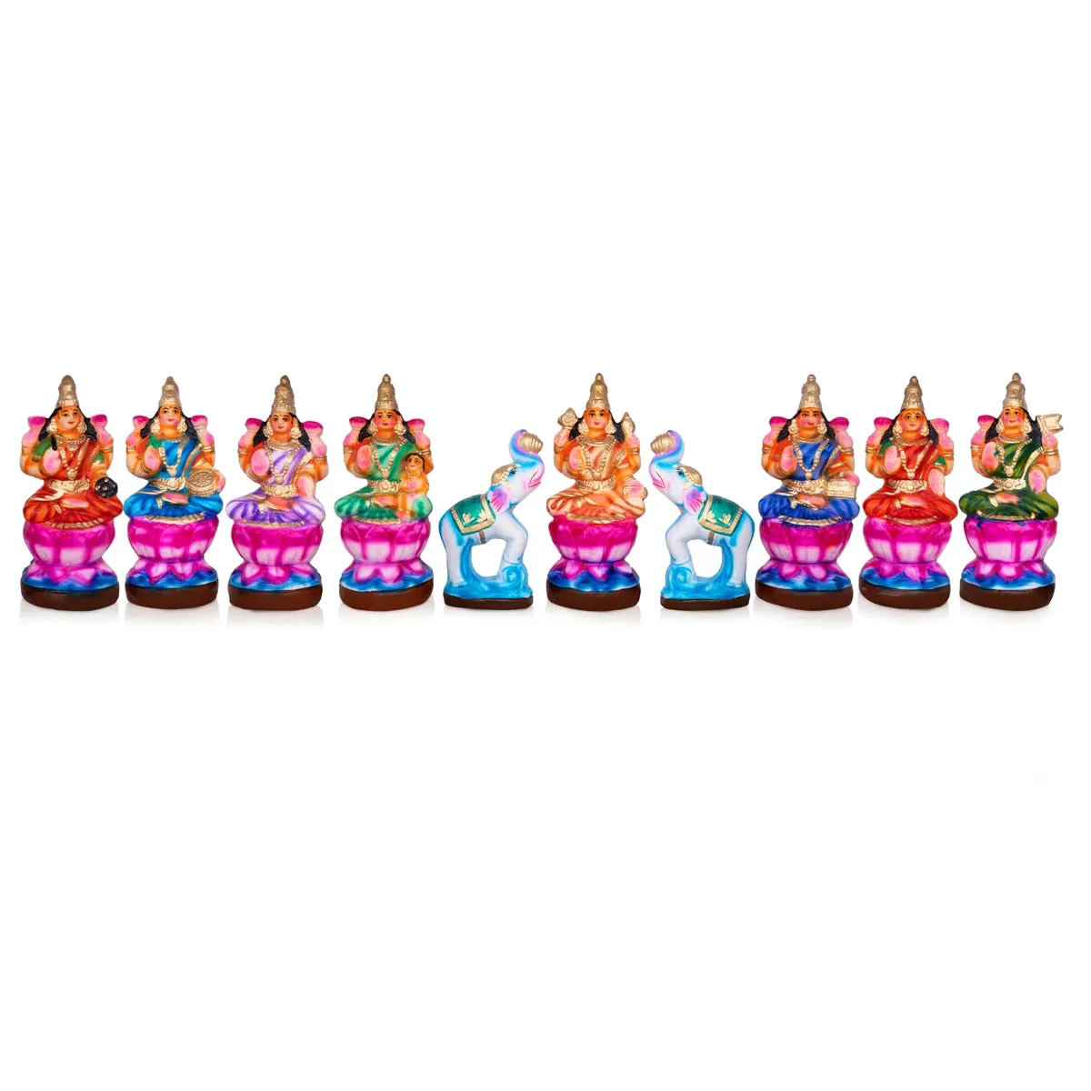 Ashta Lakshmi Clay Golu Bommai Set - 10 x 3.5 Inches | Giri Golu Doll/ Navaratri Golu Bomma/Gombe/Bommai