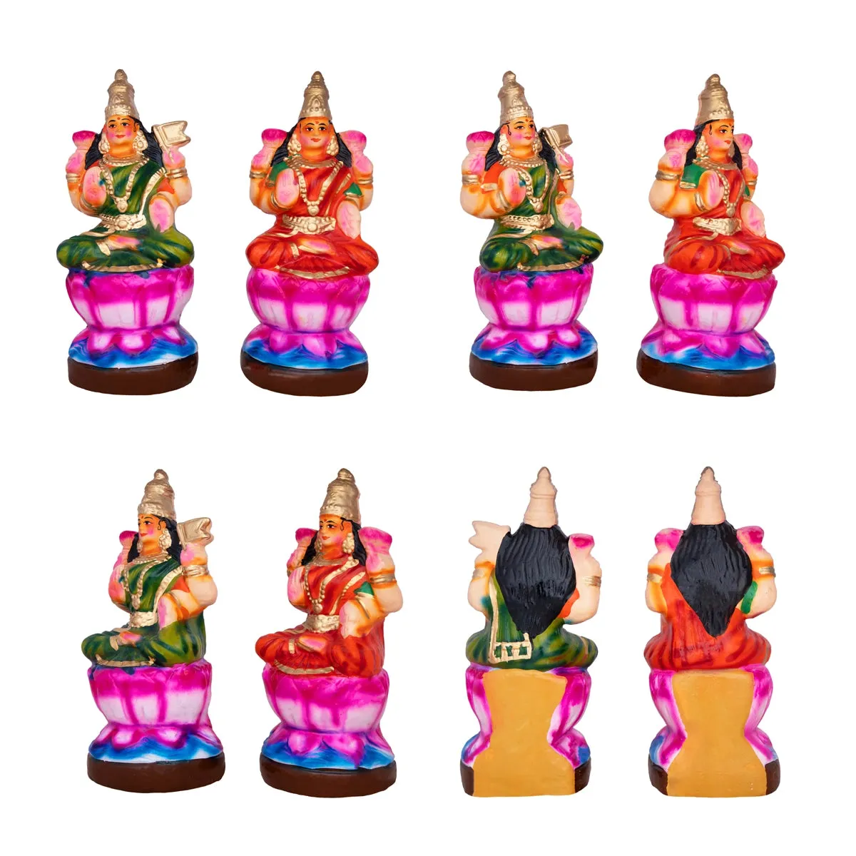 Ashta Lakshmi Clay Golu Bommai Set - 10 x 3.5 Inches | Giri Golu Doll/ Navaratri Golu Bomma/Gombe/Bommai