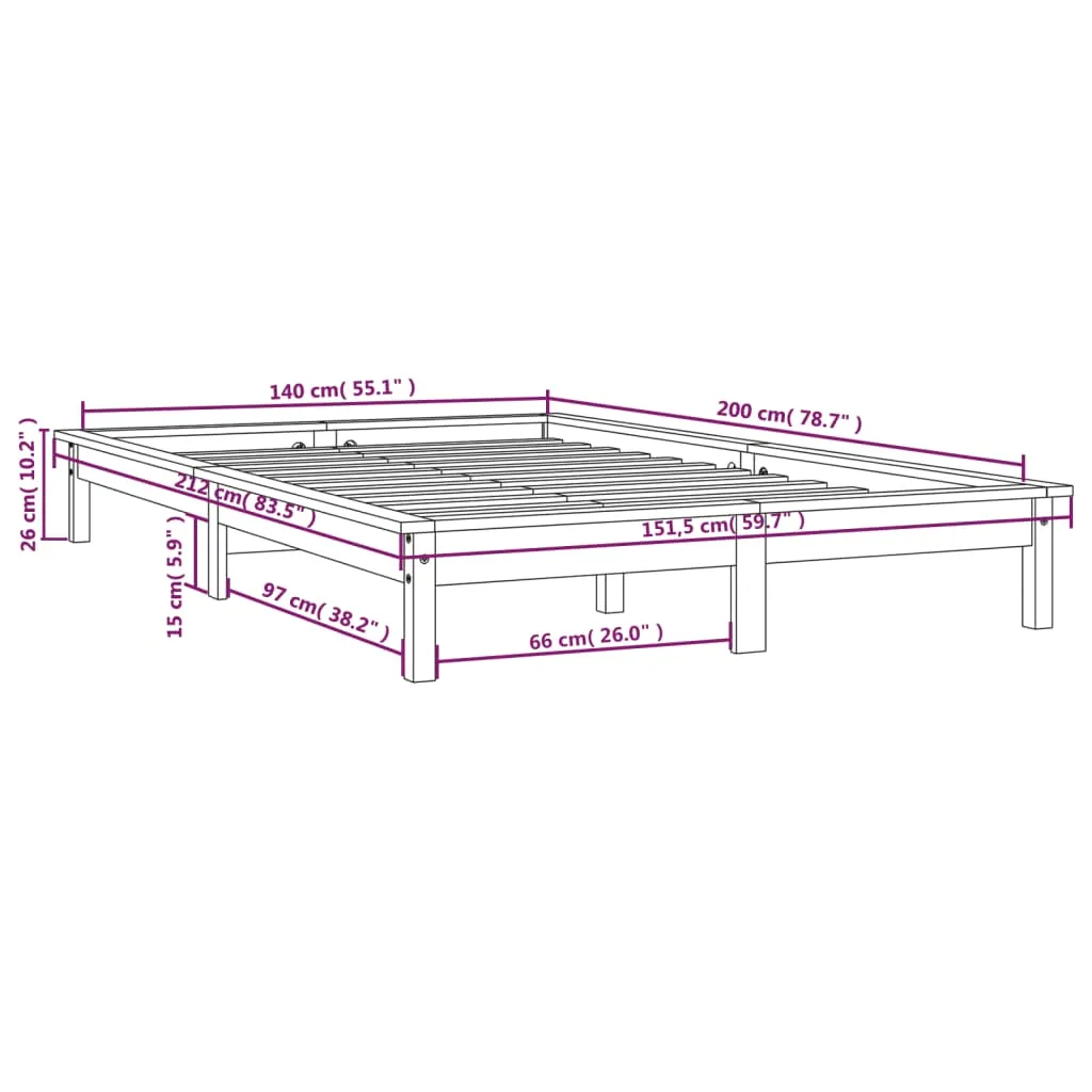 Bed Frame 140x200 cm Solid Wood Pine