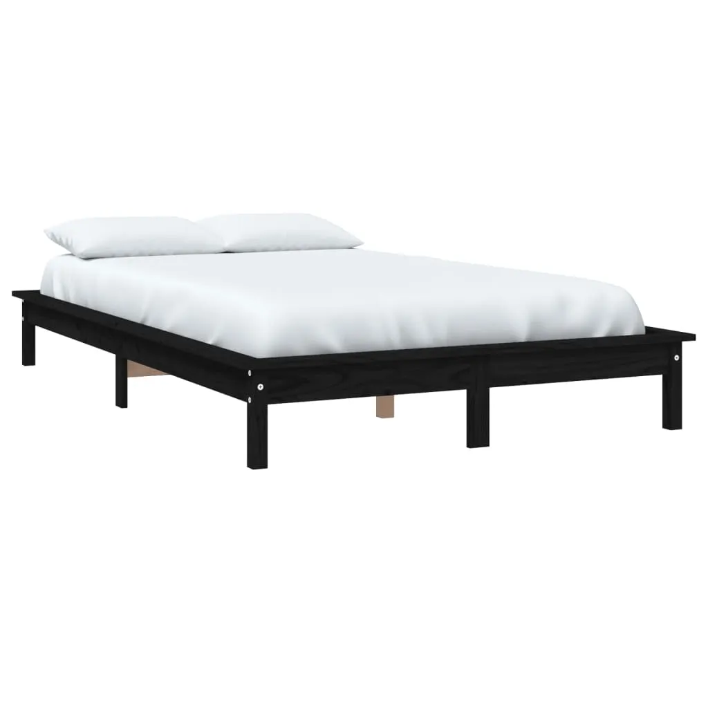 Bed Frame Black 200x200 cm Solid Wood Pine