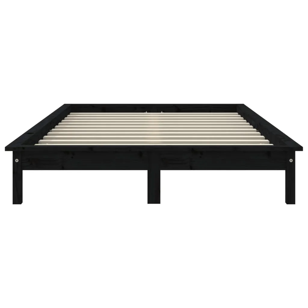 Bed Frame Black 200x200 cm Solid Wood Pine