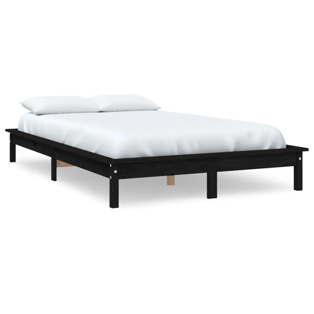 Bed Frame Black 200x200 cm Solid Wood Pine