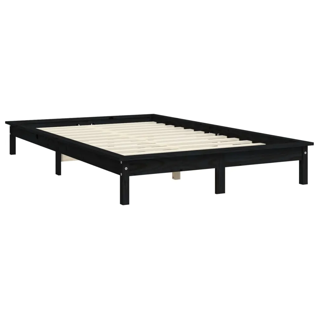 Bed Frame Black 200x200 cm Solid Wood Pine