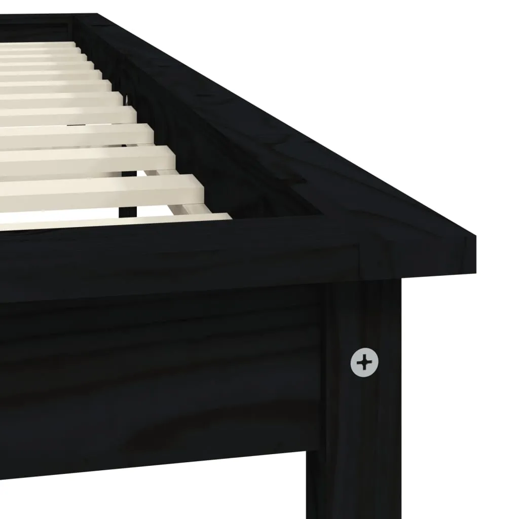 Bed Frame Black 200x200 cm Solid Wood Pine