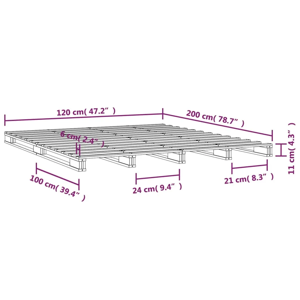 Bed Frame Grey 120x200 cm Solid Wood Pine