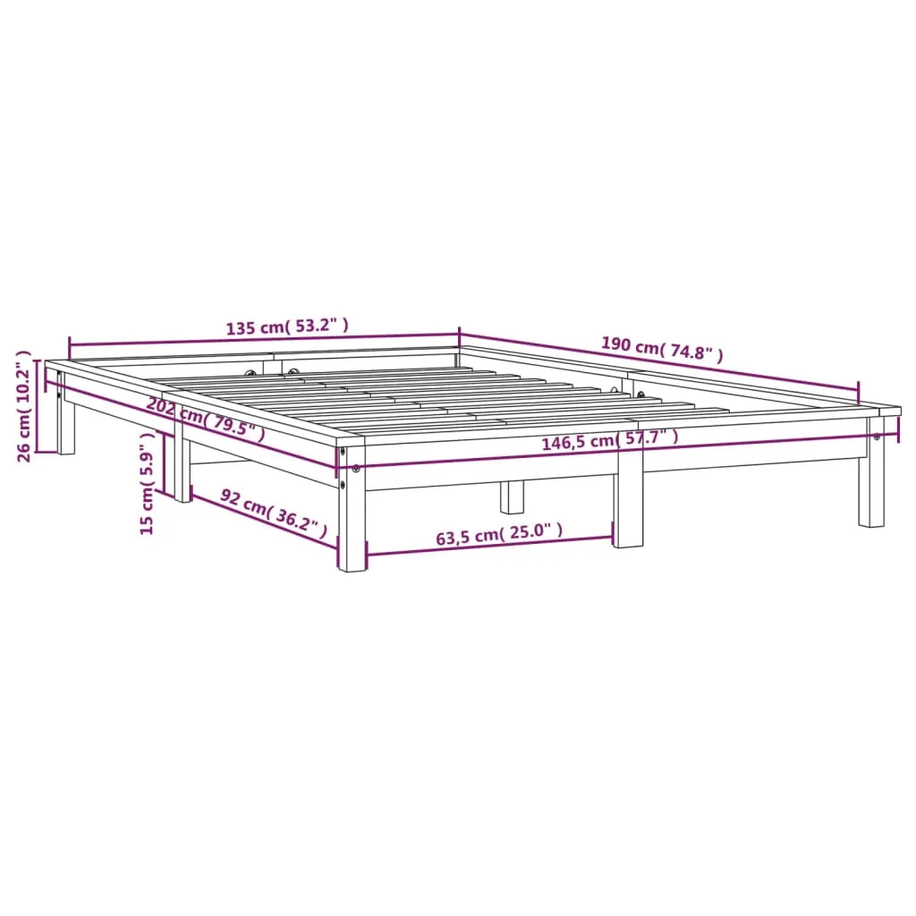 Bed Frame Honey Brown 135x190 cm Solid Wood Pine 4FT6 Double