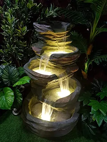 Big Bulk 5 Steps 5 Layer Big Stone Look Fiber Fountain for Home Decor/Living Room/Hall/Office/Garden Fountain/Puja Room Indoor Fountain Outdoor Fountain Gift (60 x60 x106 cm)