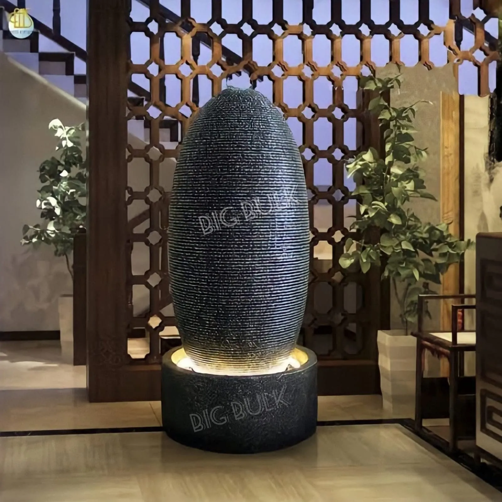 Big Bulk Fortune Egg Fiber Fountain for Home Decor/Living Room/Hall/Office/Garden Fountain/Puja Room/Indoor/Outdoor(Black: 120 x 58 x 58 cm)