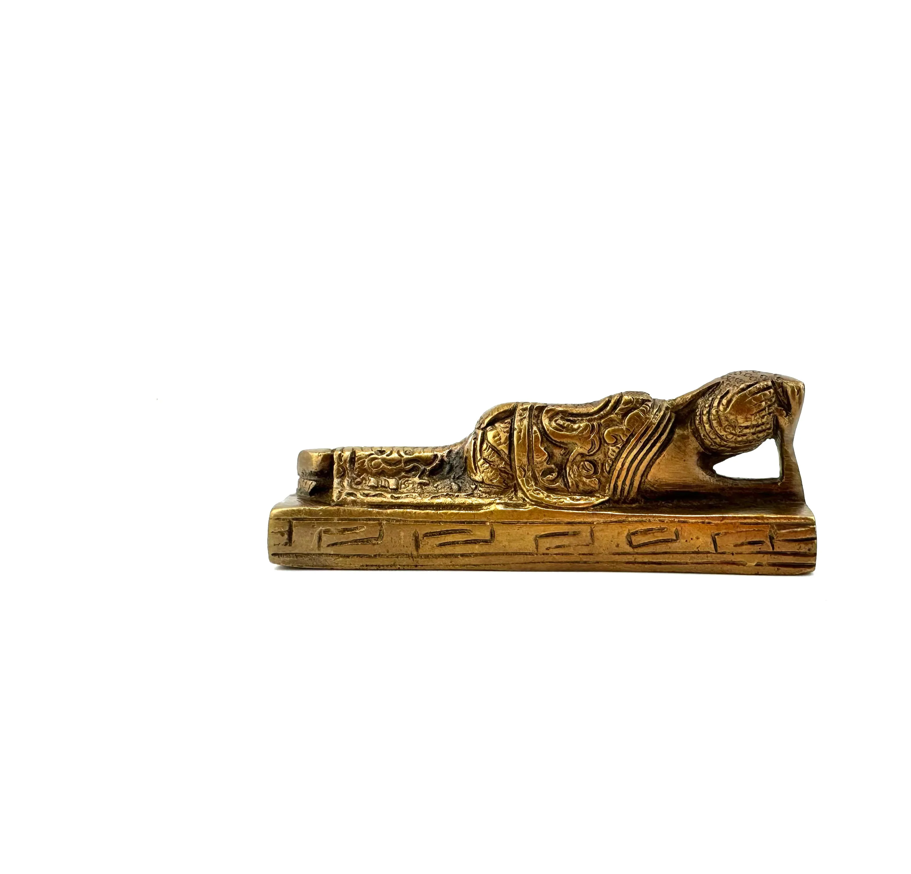 Brass Figurine Laying Buddha 4"L