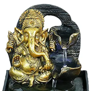 CALANDIS® Ganesha Statues Tabletop Water Fountain Collectibles Resin Rockery Waterfall Style A 14X13.5X18Cm