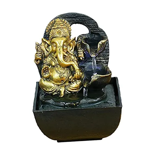 CALANDIS® Ganesha Statues Tabletop Water Fountain Collectibles Resin Rockery Waterfall Style A 14X13.5X18Cm