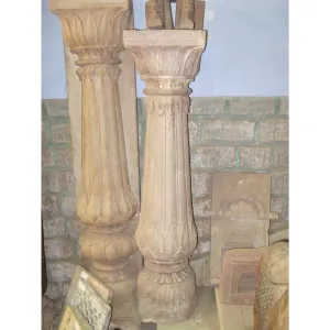 Carved Stone Pillar From The Punjab - 19thC