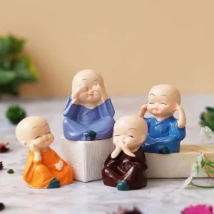 Chinese Polyresin Meditating Buddha Showpiece for Car Dashboard, Living Room, Table Top, Small, Multicolour, Set of 4 Feng Shui Items (Style_3