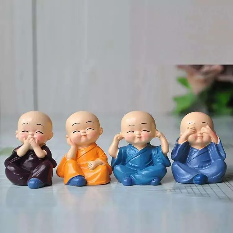 Chinese Polyresin Meditating Buddha Showpiece for Car Dashboard, Living Room, Table Top, Small, Multicolour, Set of 4 Feng Shui Items (Style_3