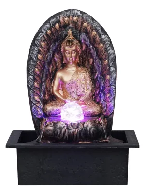 CHRONIKLE Polyresin Elegant Buddha Tabletop Indoor Waterfall Fountain for Home Office Decor with LED Light Water Flow Control Pump (CW WF GB 11608)