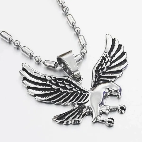 Classy Men Silver Eagle Pendant Necklace