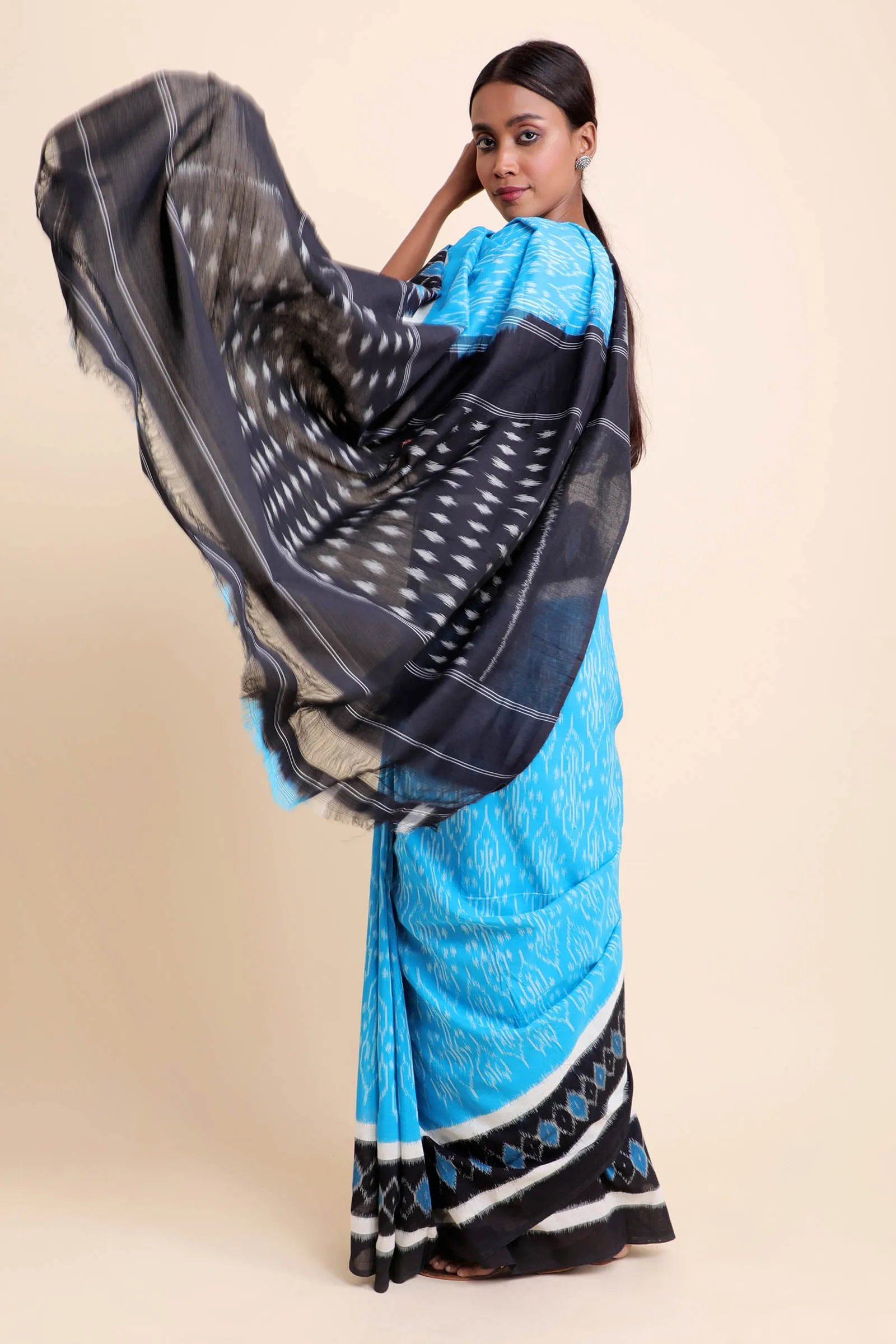 Clear Sky Pochampally Cotton Saree