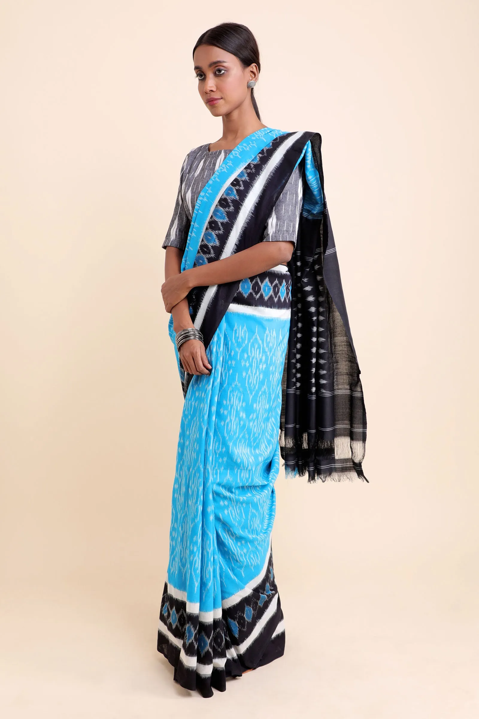 Clear Sky Pochampally Cotton Saree