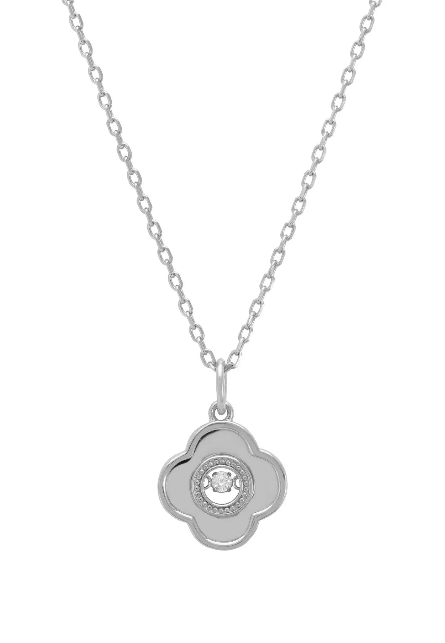 Clover Floating Stone Necklace Silver