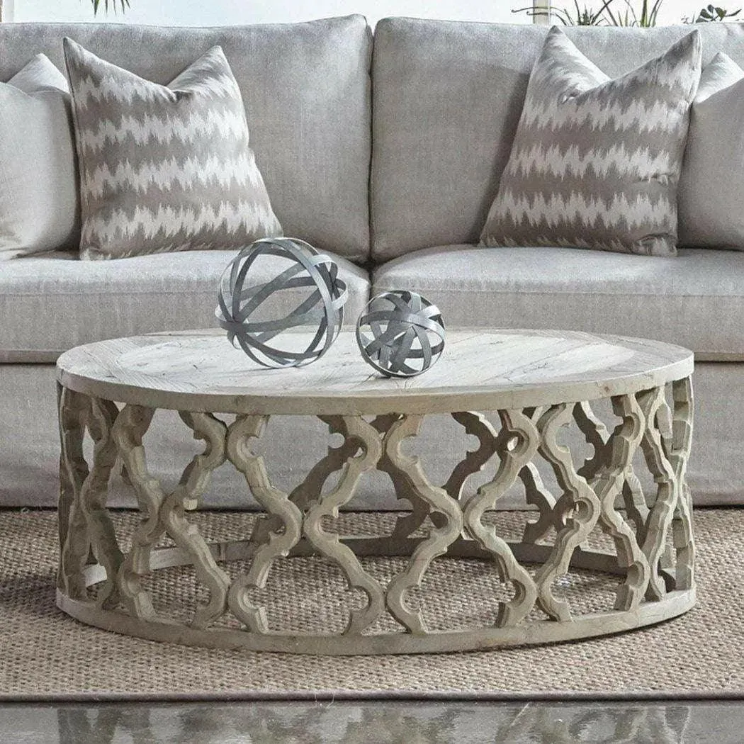 Clover Round Medium Size Coffee Table Carved Mango Wood