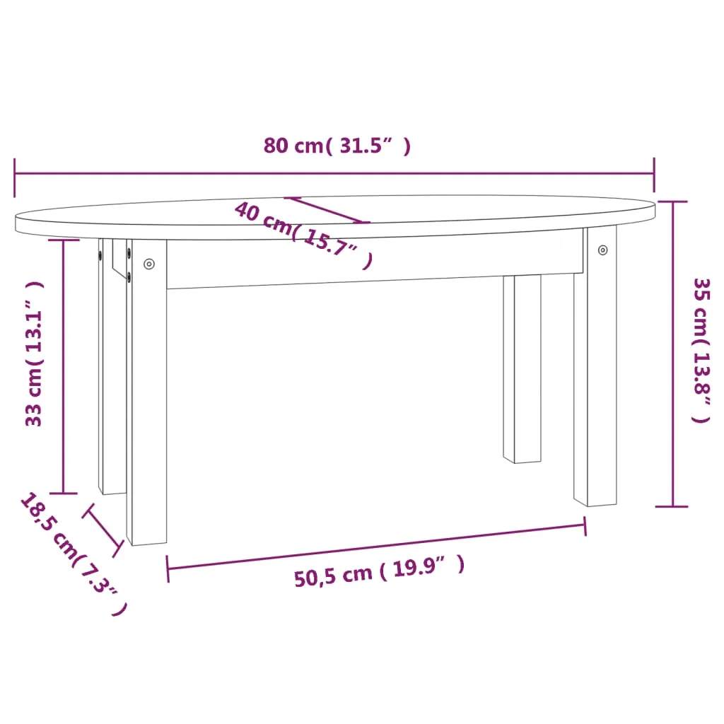 Coffee Table White 80x40x35 cm Solid Wood Pine