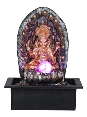 CRAFT SMITH Golden Brown Polyresin Table Top Lord Ganesha Indoor Waterfall Fountain for Home Decor with Multicolour LED, Speed Control Pump and Crystal Ball (Size: 29 x 22 x 40CM | Weight: 1905Gram)