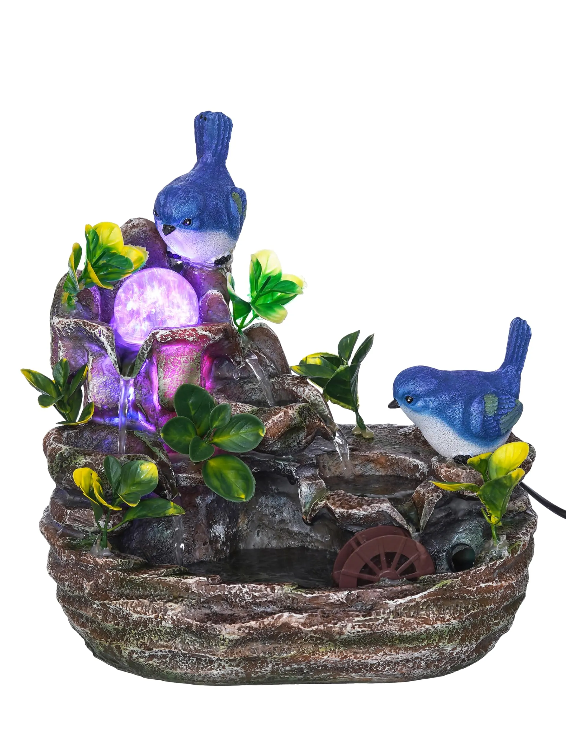 CRAFT SMITH Polyresin Blue Birds Tabletop 3 Steps Indoor Water Fountain for Home Decor with LED, Speed Controller Pump & Crystal Ball (Size: 29.5 x 18 x 31 CM |Colour: Multi|Weight: 1870 Gram)