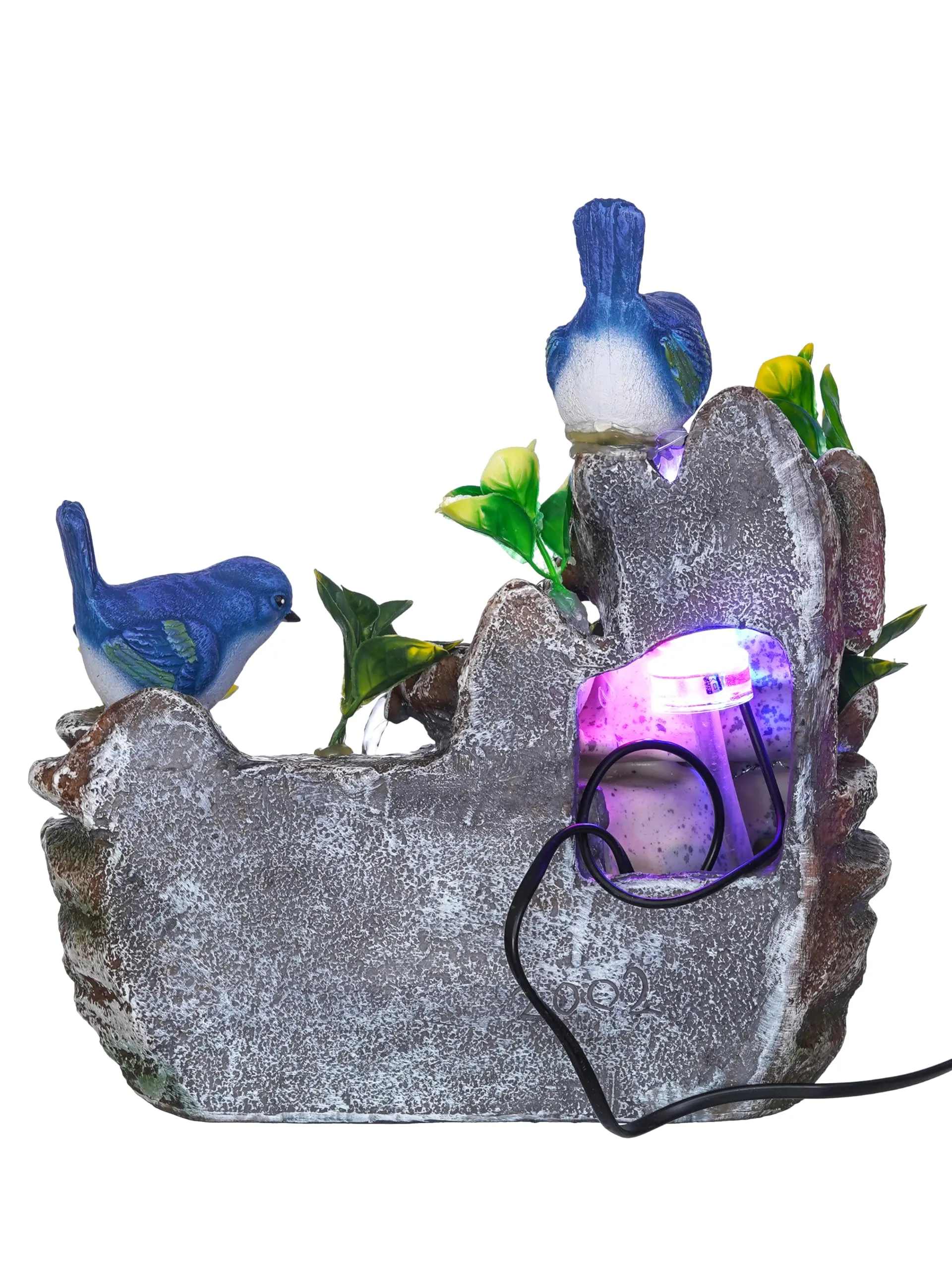 CRAFT SMITH Polyresin Blue Birds Tabletop 3 Steps Indoor Water Fountain for Home Decor with LED, Speed Controller Pump & Crystal Ball (Size: 29.5 x 18 x 31 CM |Colour: Multi|Weight: 1870 Gram)