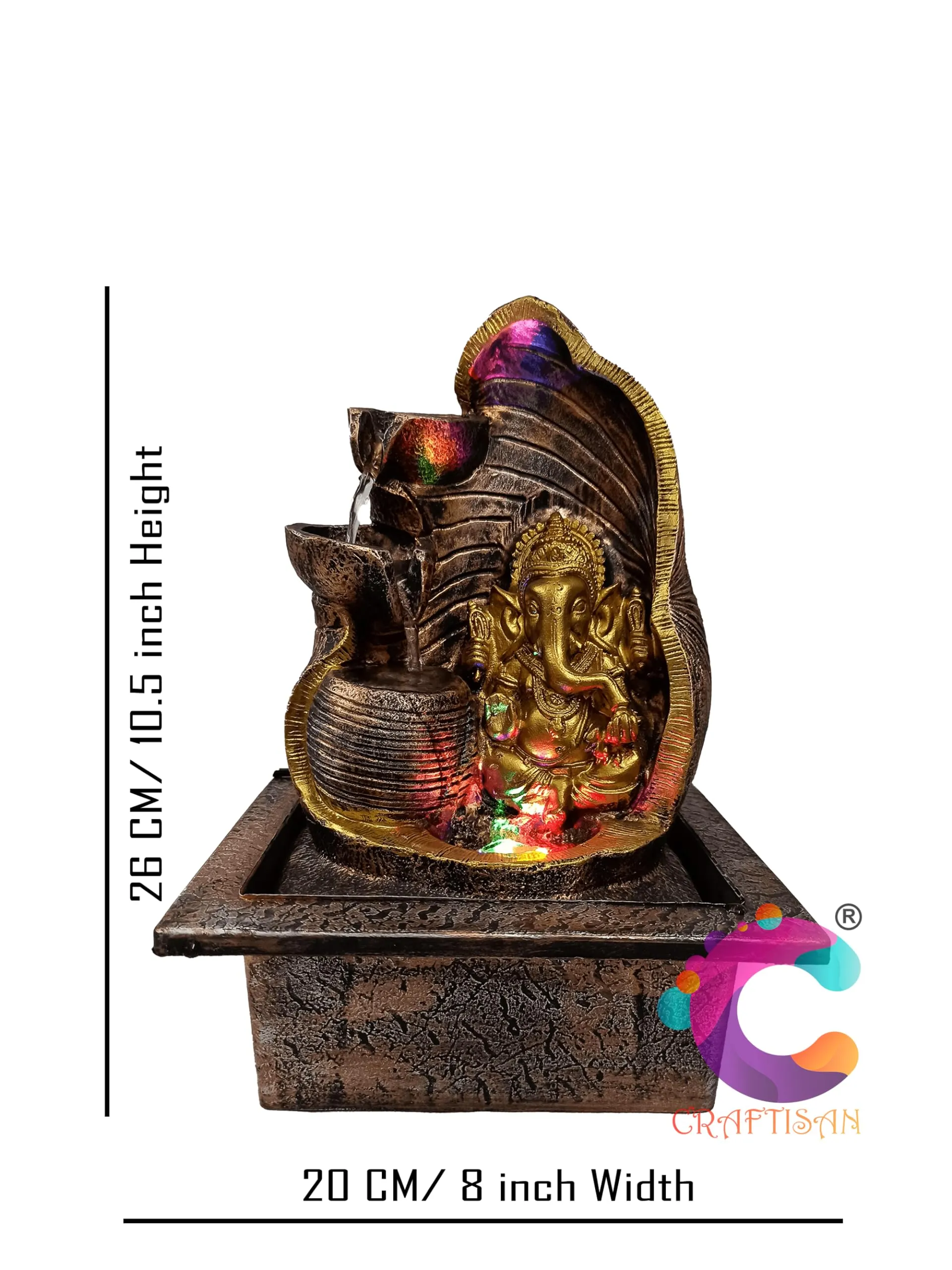 Craftisan™ Decorative Water Fountain for Home Décor, Office, Indoor & Outdoor, Garden, Puja Room, Vaastu, Reception, Spa, Gifting. (Rwo Step Gufa Ganesha, C - 047)