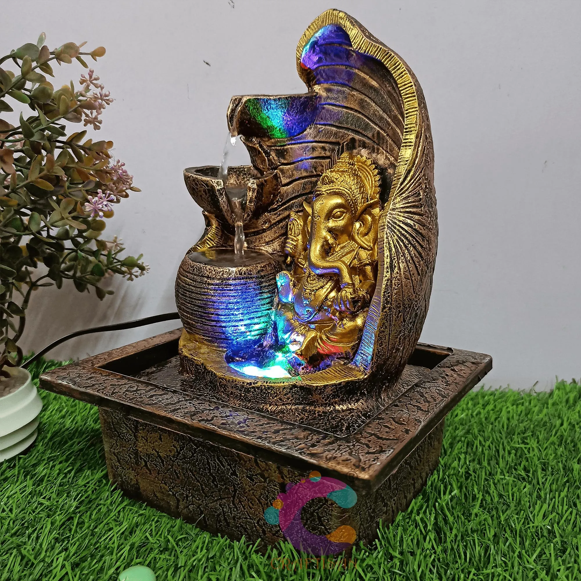 Craftisan™ Decorative Water Fountain for Home Décor, Office, Indoor & Outdoor, Garden, Puja Room, Vaastu, Reception, Spa, Gifting. (Rwo Step Gufa Ganesha, C - 047)