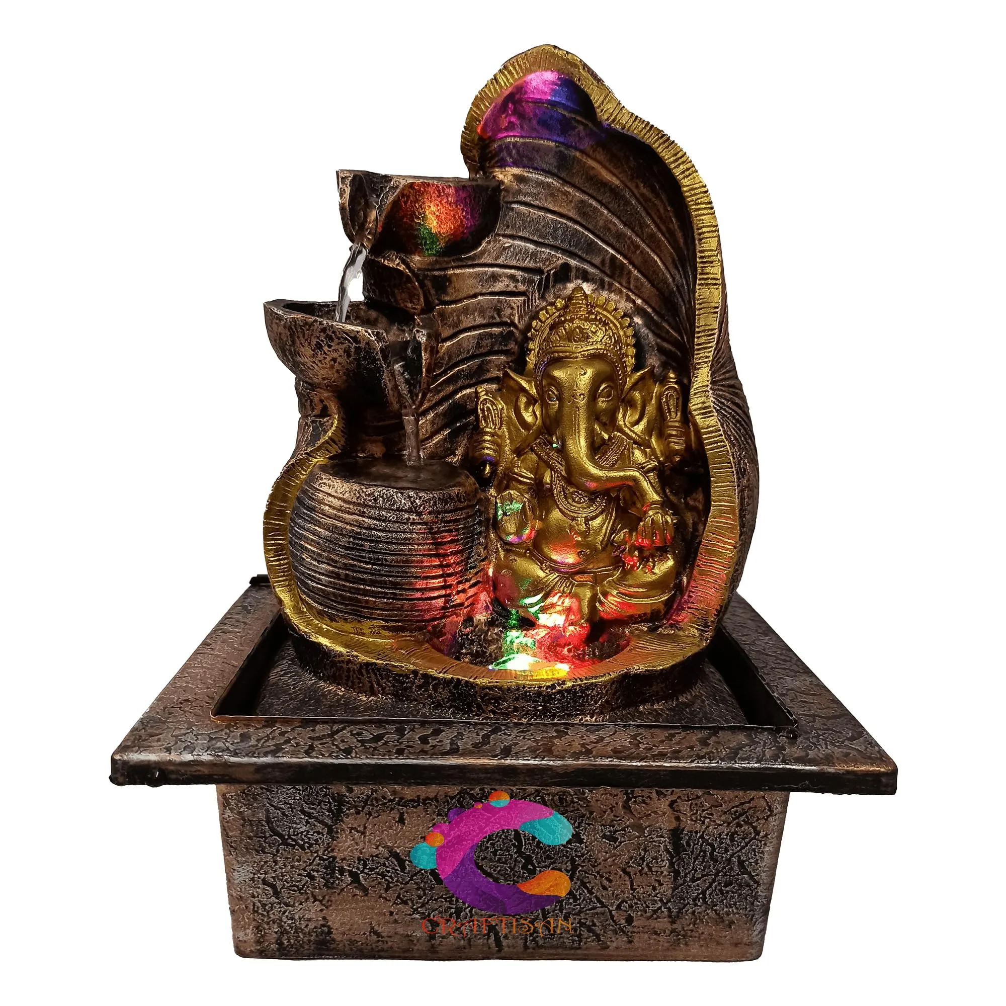 Craftisan™ Decorative Water Fountain for Home Décor, Office, Indoor & Outdoor, Garden, Puja Room, Vaastu, Reception, Spa, Gifting. (Rwo Step Gufa Ganesha, C - 047)