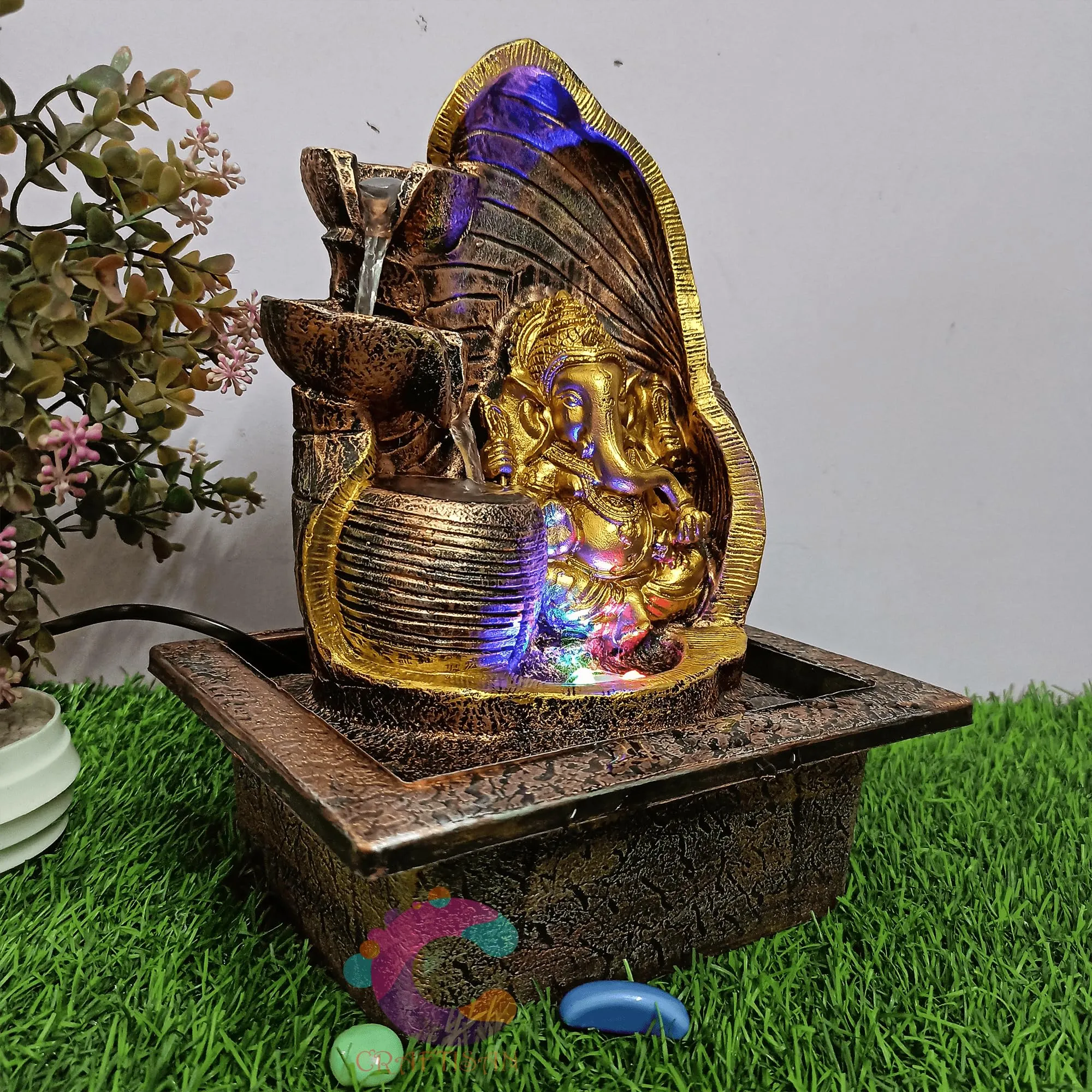 Craftisan™ Decorative Water Fountain for Home Décor, Office, Indoor & Outdoor, Garden, Puja Room, Vaastu, Reception, Spa, Gifting. (Rwo Step Gufa Ganesha, C - 047)