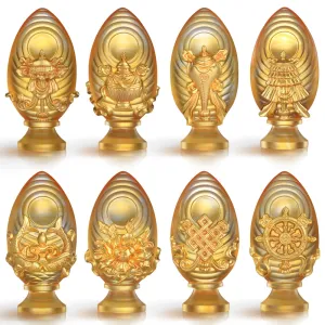 Crystal Feng Shui, Good Fortune & Wealth, Eight Auspicious Offerings, Implement Auspiciousness, The Rest Will Follow (Set of 8, 24K Gilded)