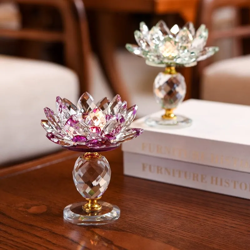 Crystal Glass Lotus Flower Candle Holder