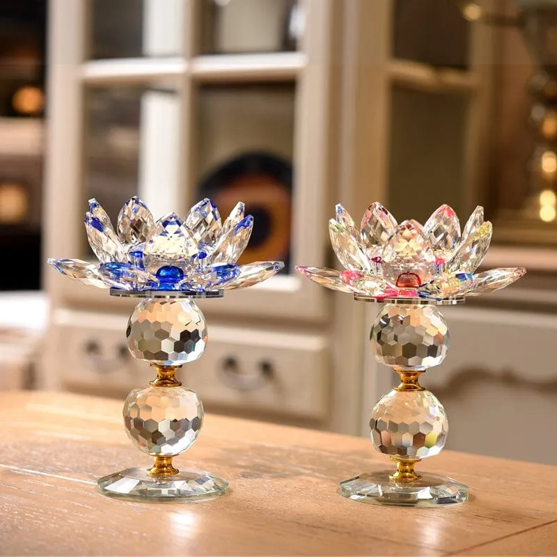 Crystal Glass Lotus Flower Candle Holder