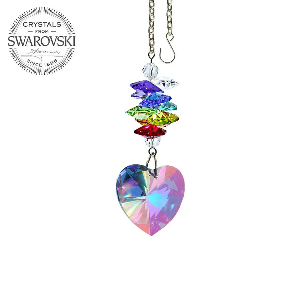 Crystal Ornament Aurora Borealis Heart Prism Colorful Swarovski Crystals 3-inch