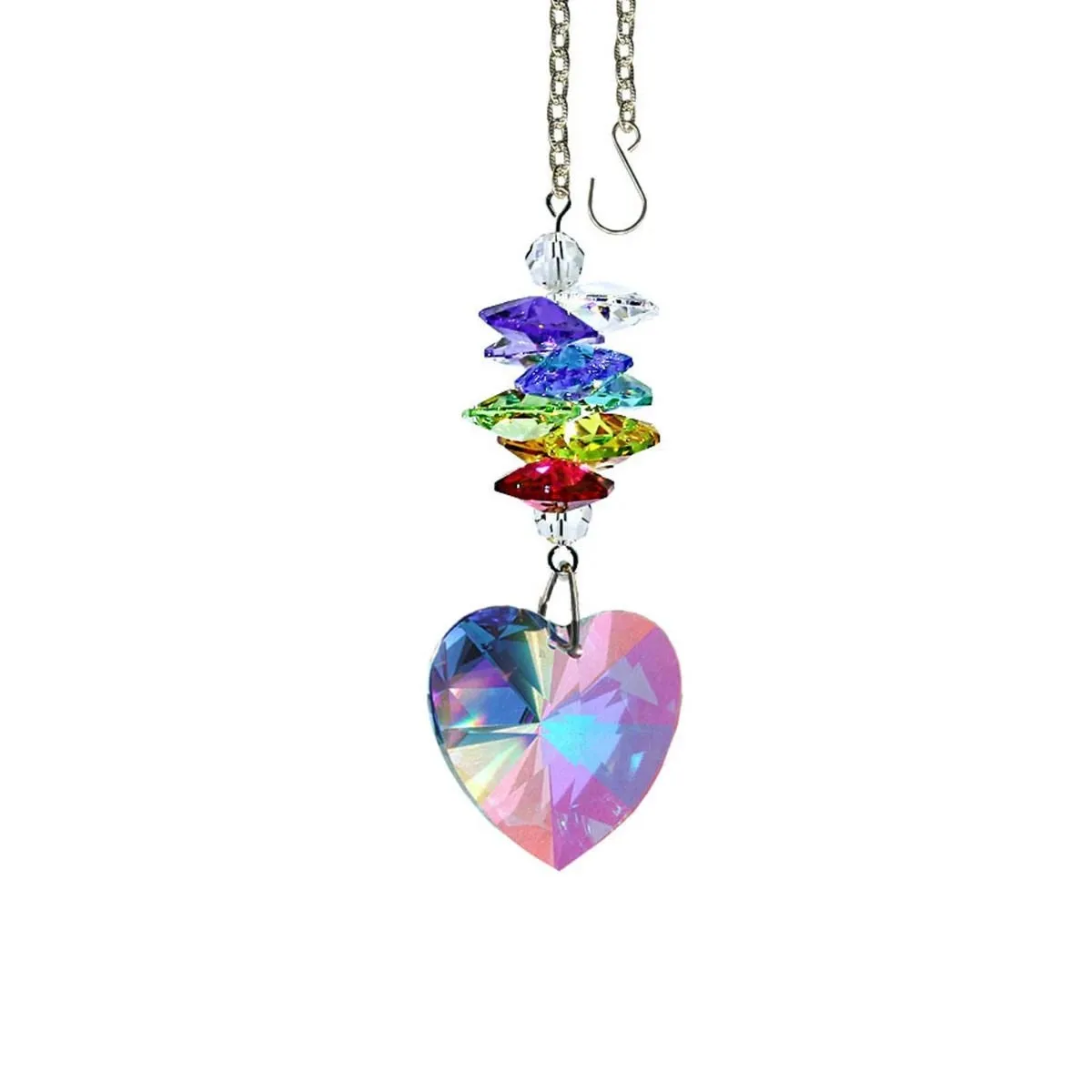 Crystal Ornament Aurora Borealis Heart Prism Colorful Swarovski Crystals 3-inch