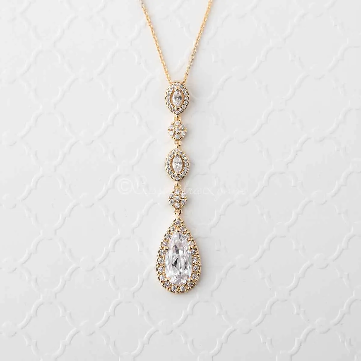 CZ Wedding Necklace Elongated Teardrop