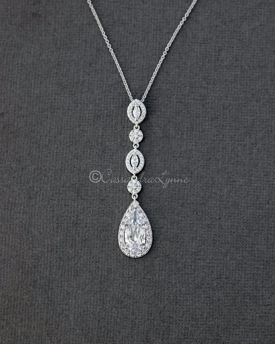 CZ Wedding Necklace Elongated Teardrop