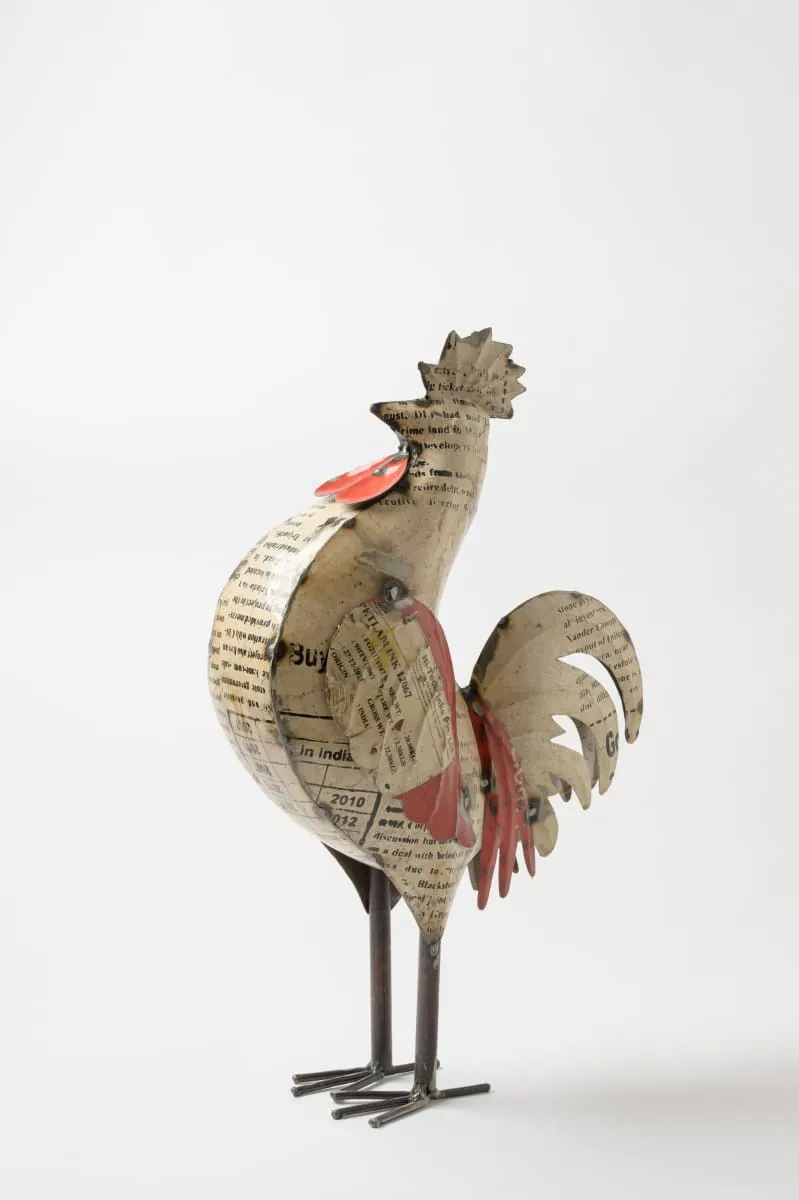 De kulture handcrafted recycled iron rooster large decorative collectible figurine showpiece beautify home office holiday décor| ideal for garden balcony terrace decoration, 4x11x18 (LWH) inches