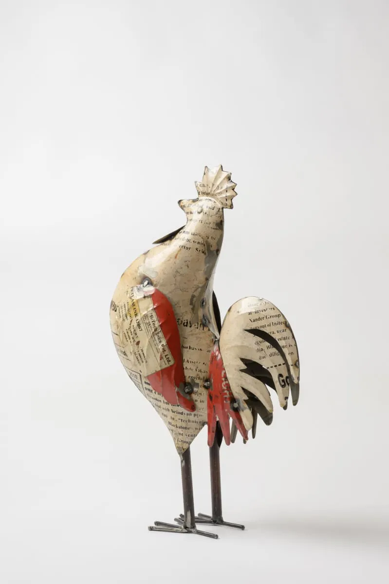 De kulture handcrafted recycled iron rooster large decorative collectible figurine showpiece beautify home office holiday décor| ideal for garden balcony terrace decoration, 4x11x18 (LWH) inches