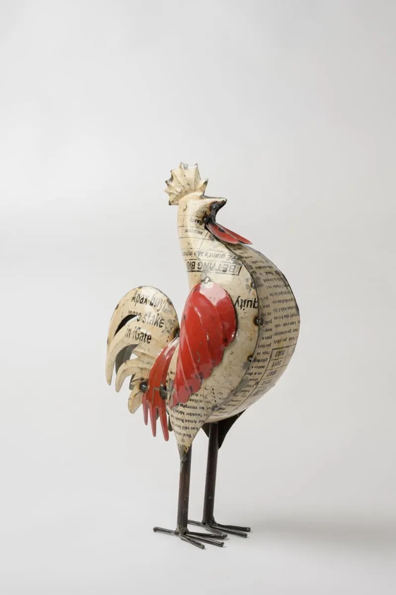 De kulture handcrafted recycled iron rooster large decorative collectible figurine showpiece beautify home office holiday décor| ideal for garden balcony terrace decoration, 4x11x18 (LWH) inches