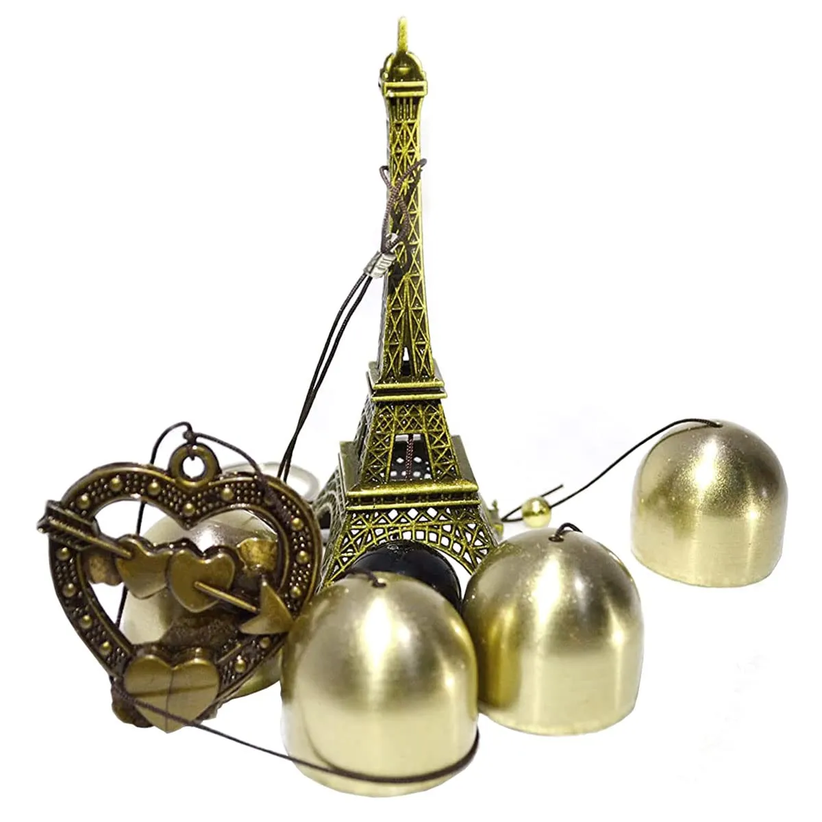 DealFry Feng Shui Metal Wind Chimes Paris Eiffel Tower with 4 Bells Positive Energy Hanging Wind Chimes for Home, Balcony, Gallery, Bedroom with Good Sound Best for Gifting (18 Inch | Heart)