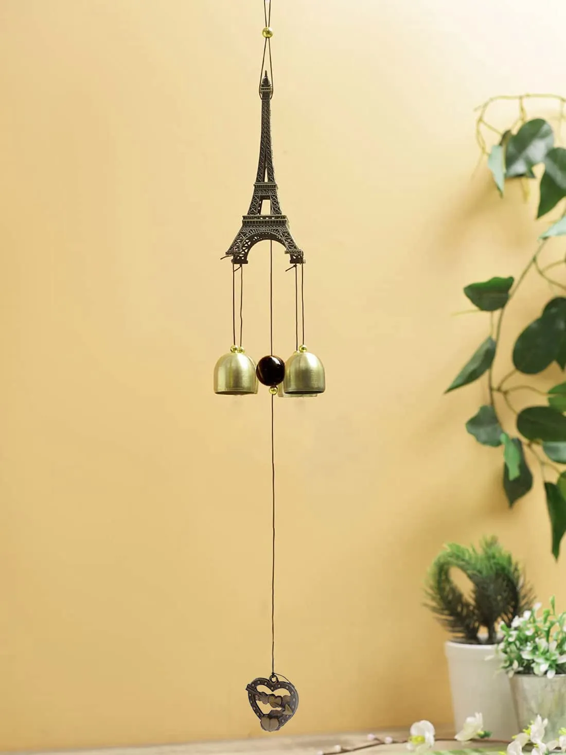 DealFry Feng Shui Metal Wind Chimes Paris Eiffel Tower with 4 Bells Positive Energy Hanging Wind Chimes for Home, Balcony, Gallery, Bedroom with Good Sound Best for Gifting (18 Inch | Heart)