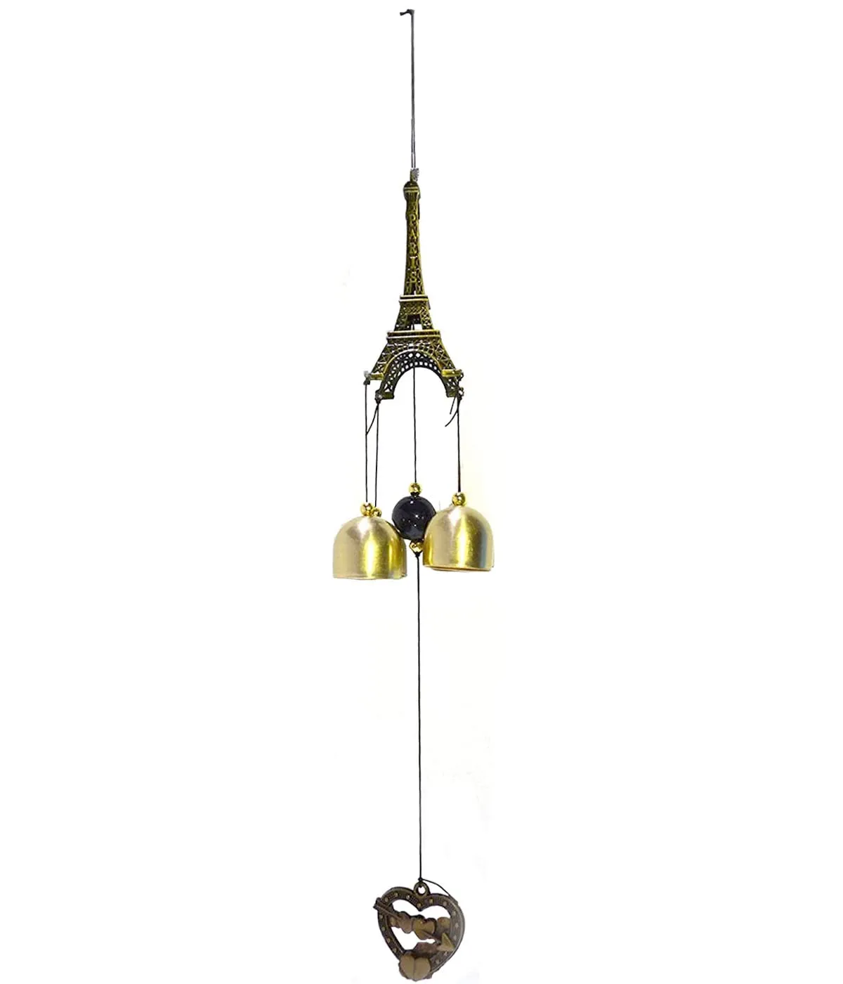 DealFry Feng Shui Metal Wind Chimes Paris Eiffel Tower with 4 Bells Positive Energy Hanging Wind Chimes for Home, Balcony, Gallery, Bedroom with Good Sound Best for Gifting (18 Inch | Heart)